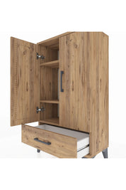 Arges Komodin 3 Raflı Tek Çekmeceli 2 Kapaklı 60x30x106 Çam-Çam