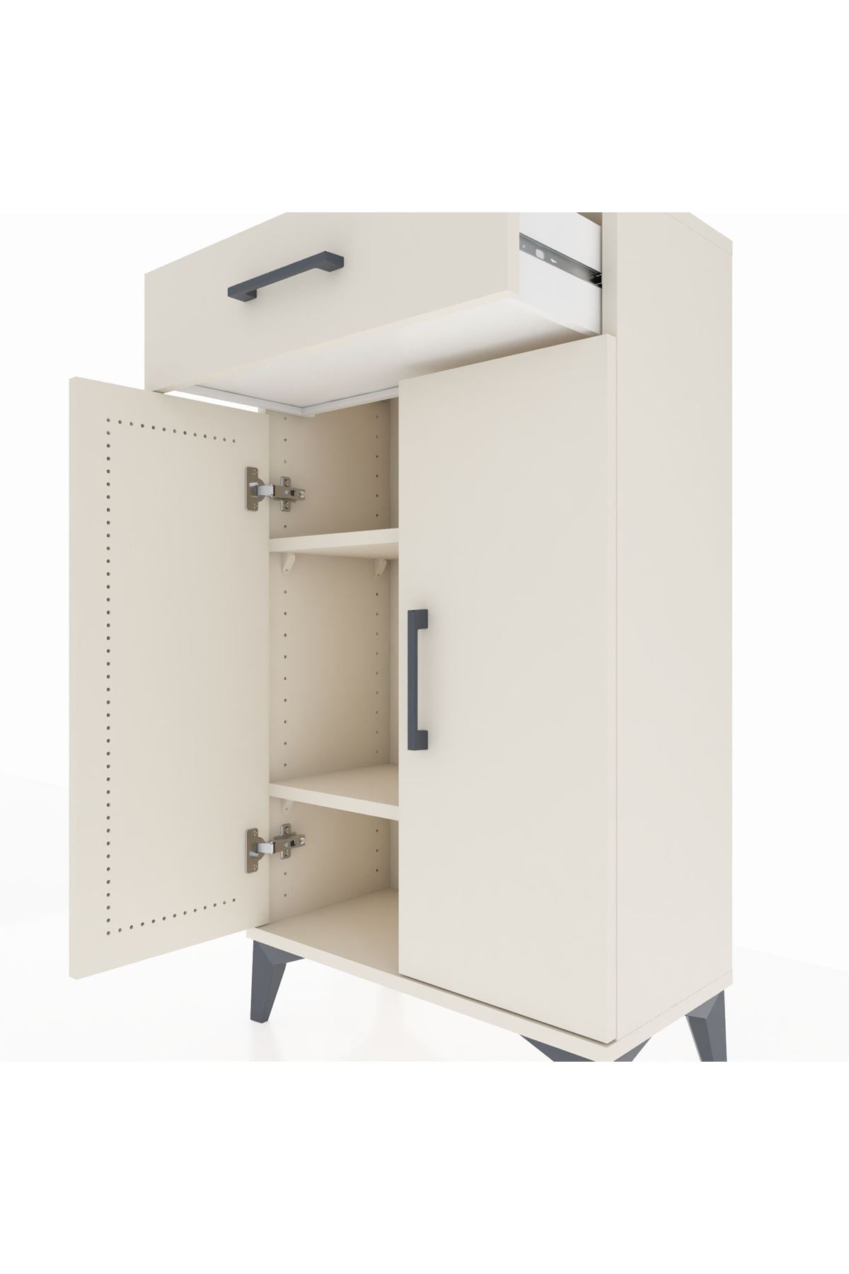 Arges Komodin 2 Raflı Tek Çekmeceli 2 Kapaklı 60x30x106 Aytaşı-Aytaşı