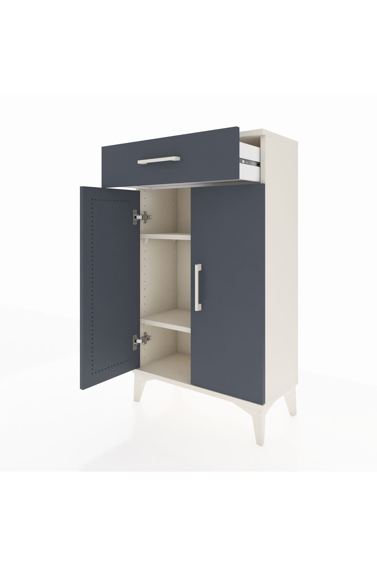 Arges Komodin 2 Raflı Tek Çekmeceli 2 Kapaklı 60x30x106 Aytaşı-Antrasit