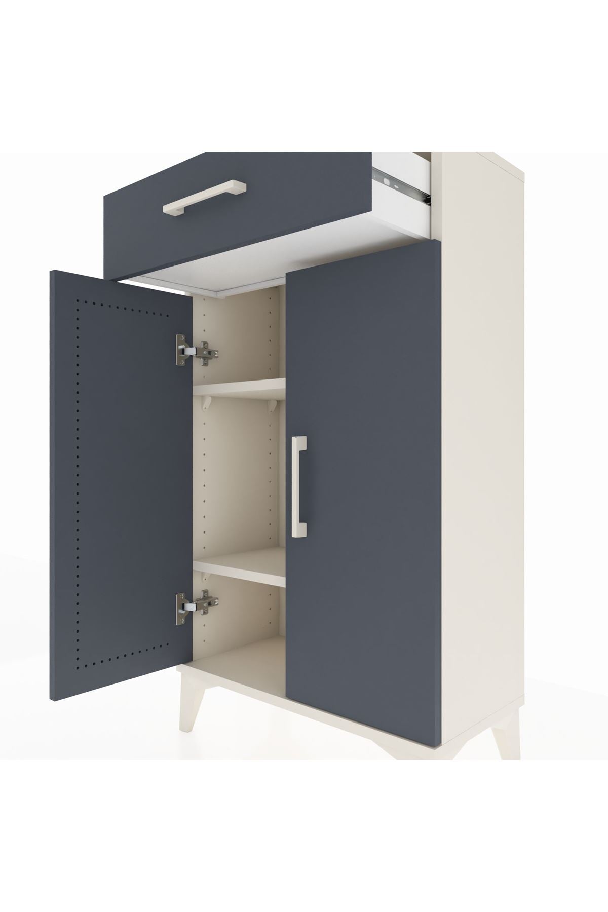 Arges Komodin 2 Raflı Tek Çekmeceli 2 Kapaklı 60x30x106 Aytaşı-Antrasit