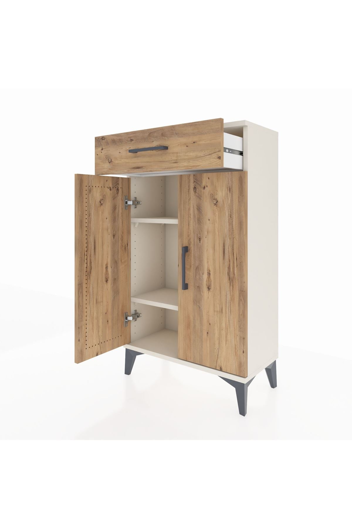 Arges Komodin 2 Raflı Tek Çekmeceli 2 Kapaklı 60x30x106 Aytaşı-Çam