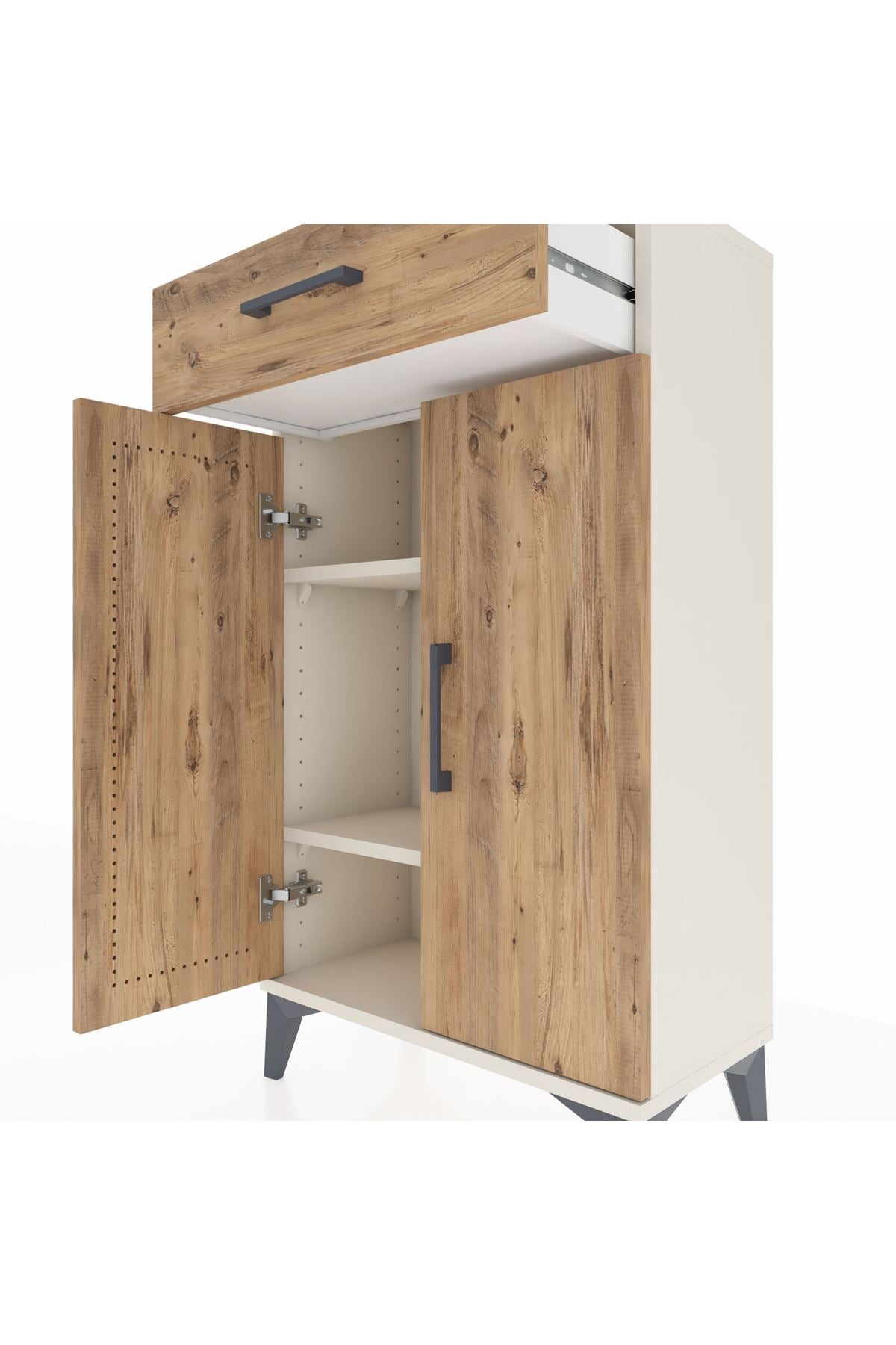 Arges Komodin 2 Raflı Tek Çekmeceli 2 Kapaklı 60x30x106 Aytaşı-Çam