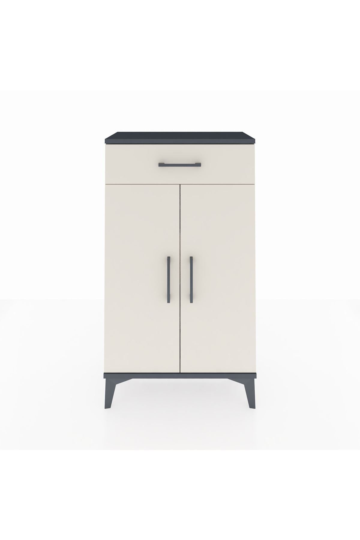 Arges Komodin 2 Raflı Tek Çekmeceli 2 Kapaklı 60x30x106 Antrasit-Aytaşı