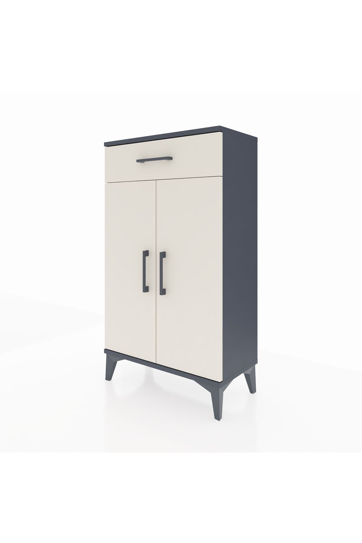 Arges Komodin 2 Raflı Tek Çekmeceli 2 Kapaklı 60x30x106 Antrasit-Aytaşı