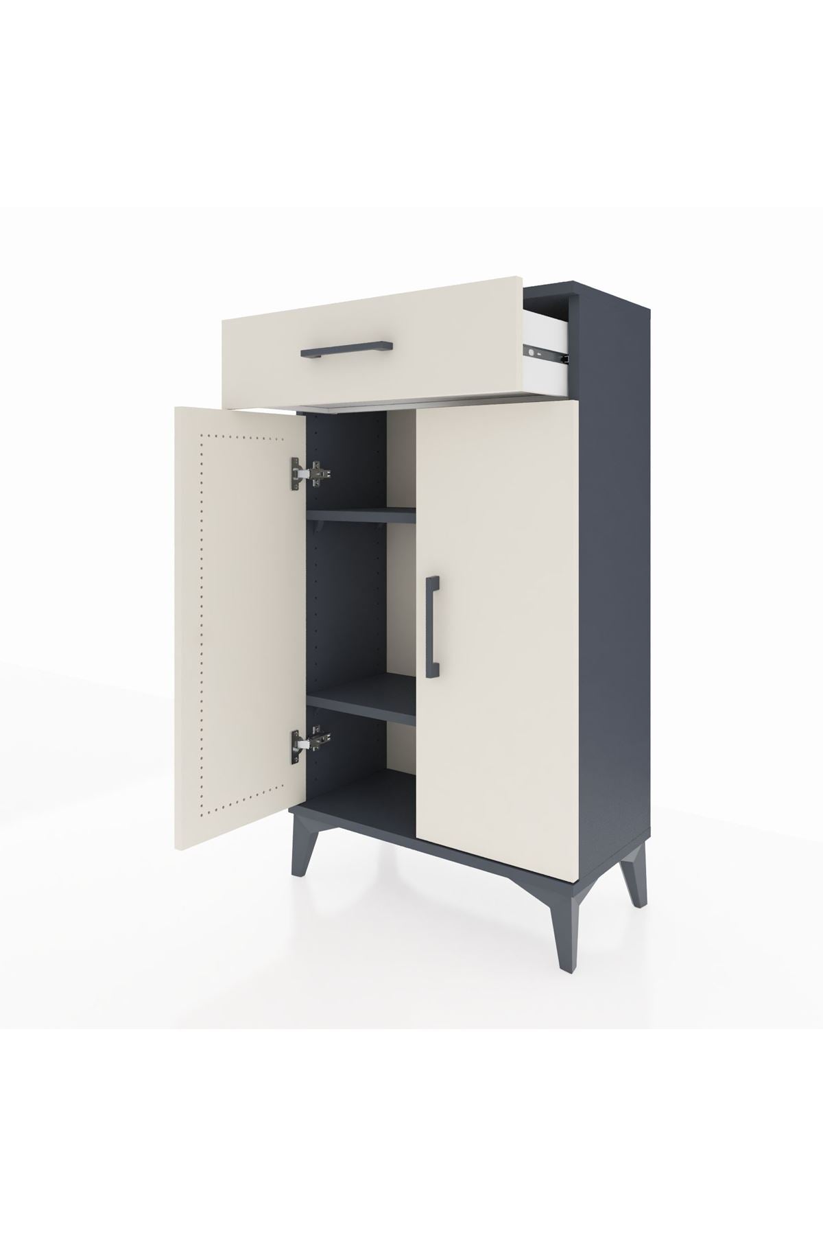 Arges Komodin 2 Raflı Tek Çekmeceli 2 Kapaklı 60x30x106 Antrasit-Aytaşı