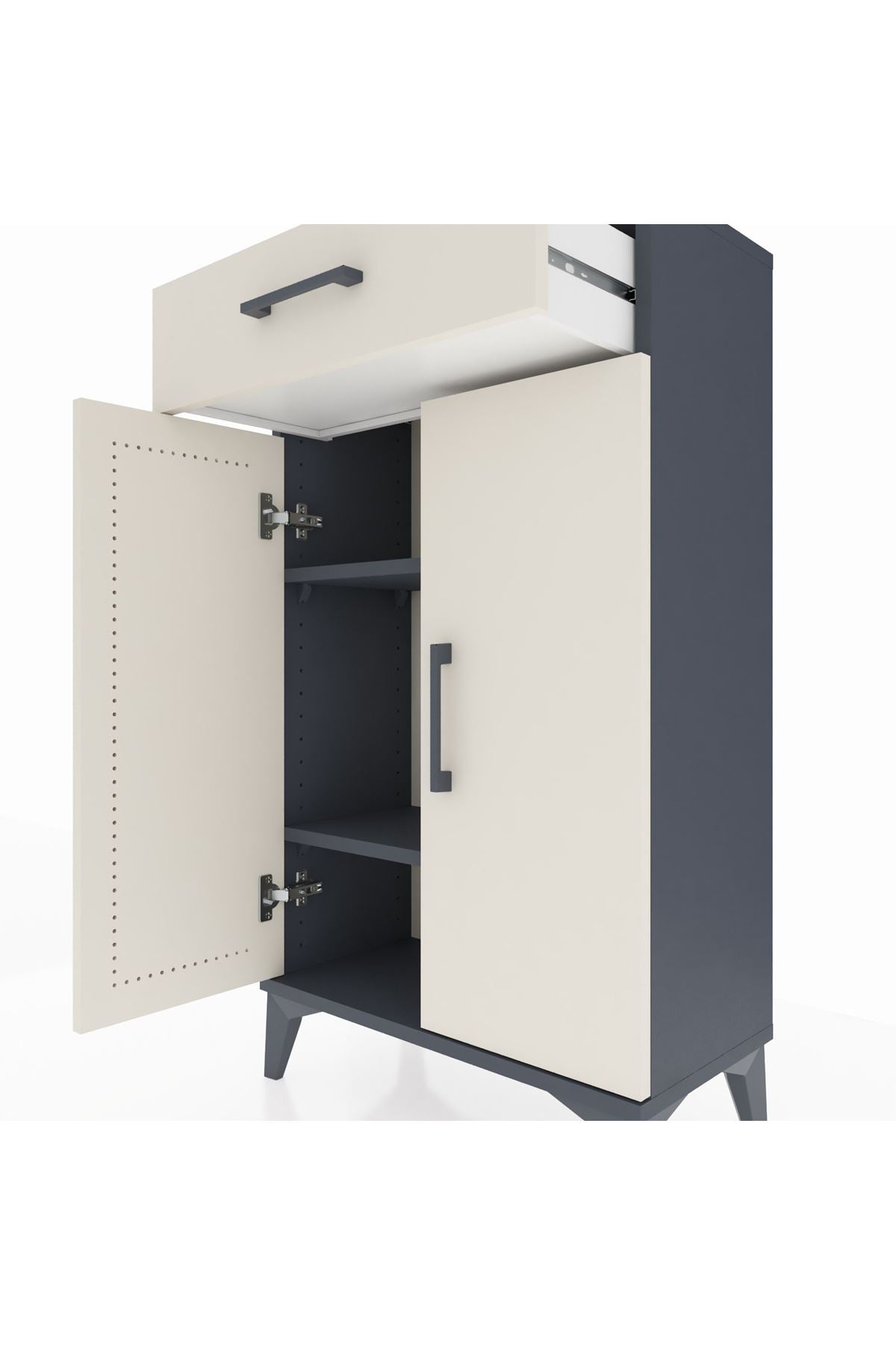 Arges Komodin 2 Raflı Tek Çekmeceli 2 Kapaklı 60x30x106 Antrasit-Aytaşı