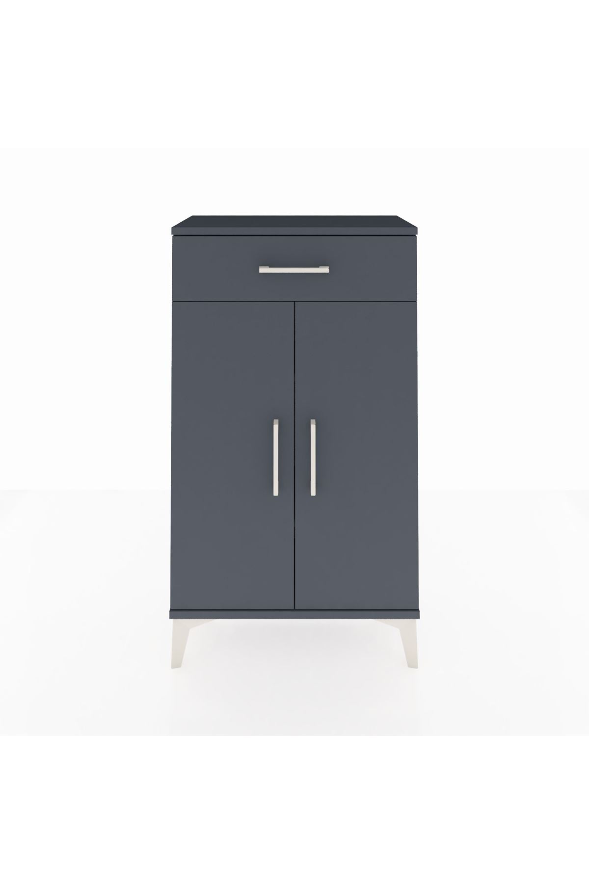 Arges Komodin 2 Raflı Tek Çekmeceli 2 Kapaklı 60x30x106 Antrasit-Antrasit