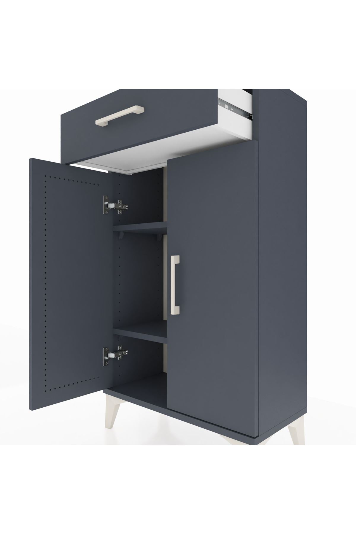 Arges Komodin 2 Raflı Tek Çekmeceli 2 Kapaklı 60x30x106 Antrasit-Antrasit