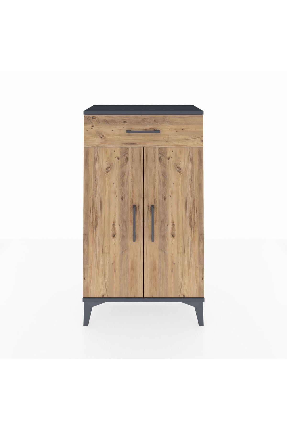 Arges Komodin 2 Raflı Tek Çekmeceli 2 Kapaklı 60x30x106 Antrasit-Çam