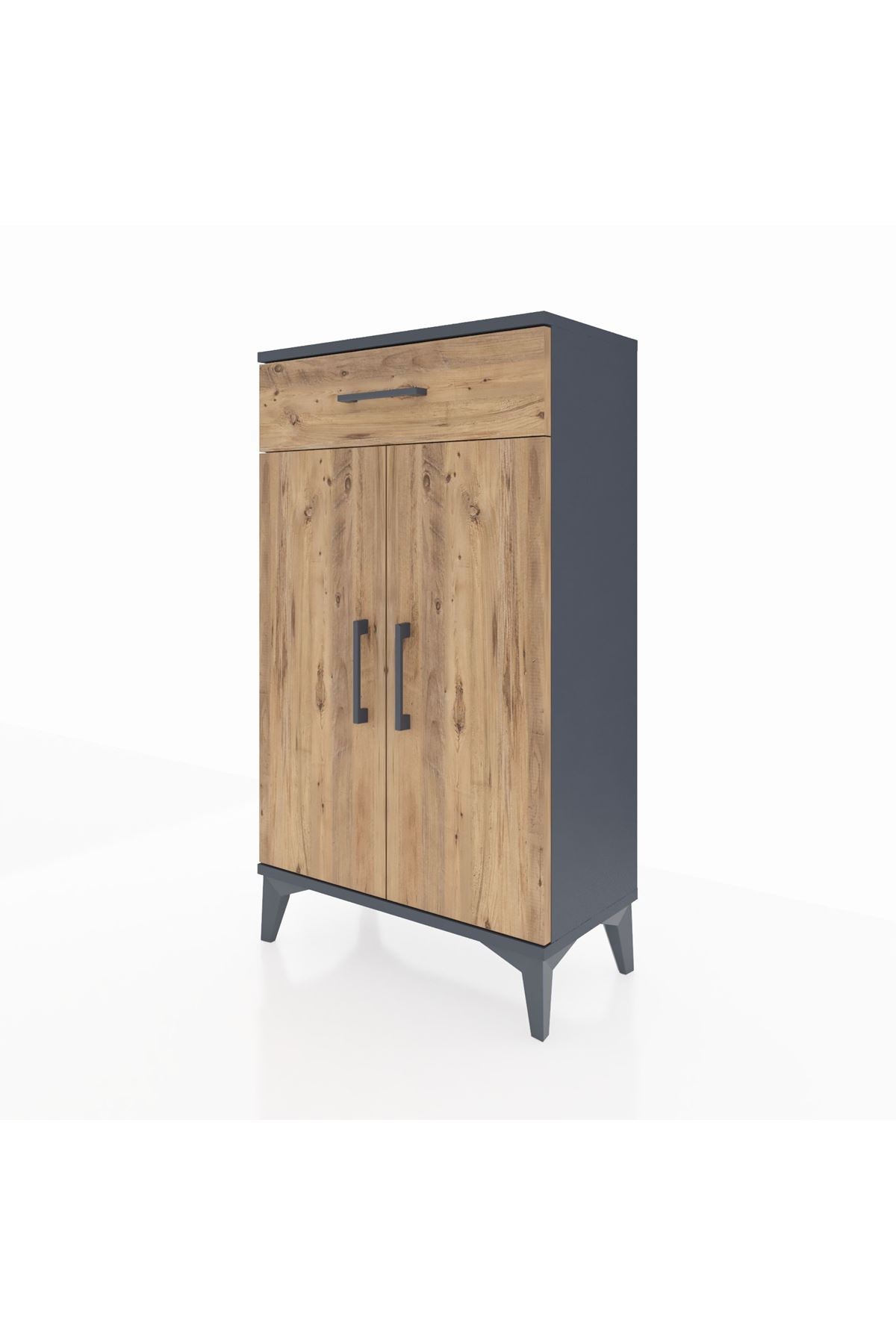 Arges Komodin 2 Raflı Tek Çekmeceli 2 Kapaklı 60x30x106 Antrasit-Çam