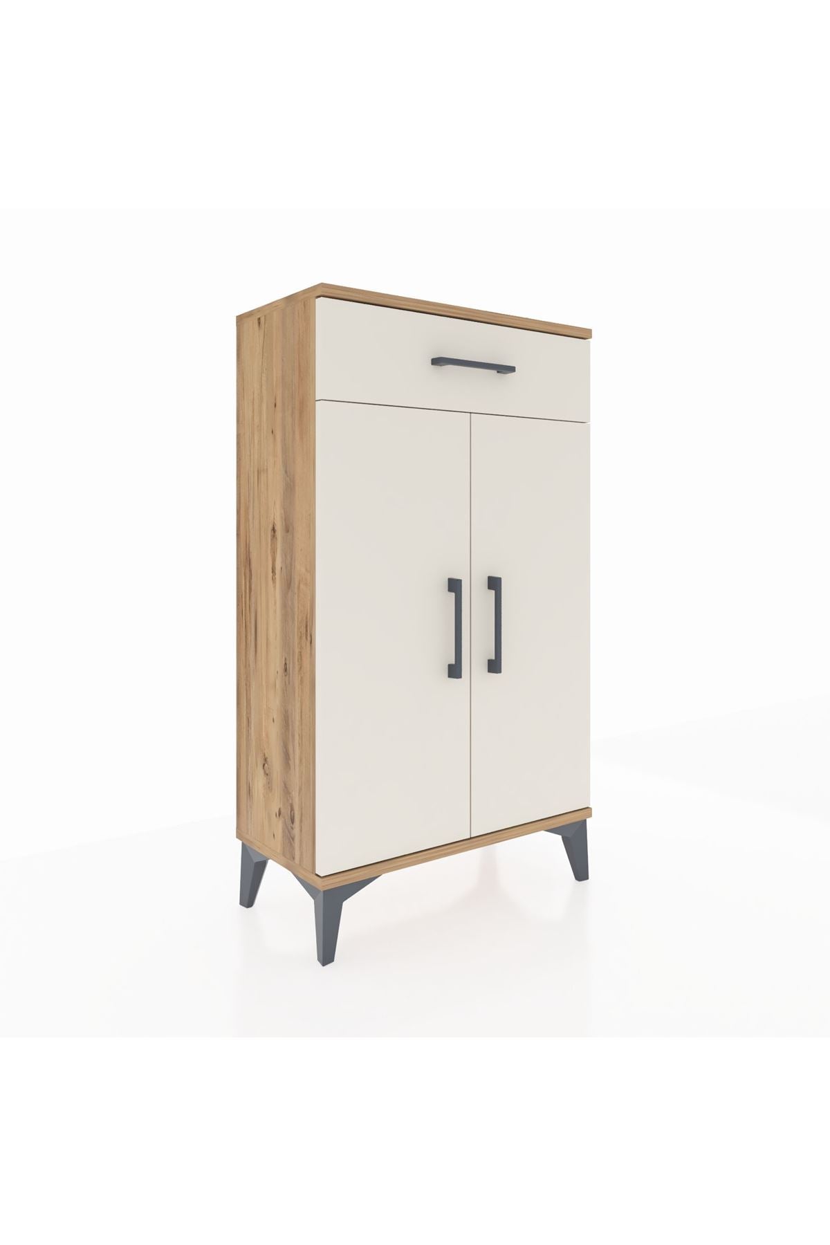 Arges Komodin 2 Raflı Tek Çekmeceli 2 Kapaklı 60x30x106 Çam-Aytaşı