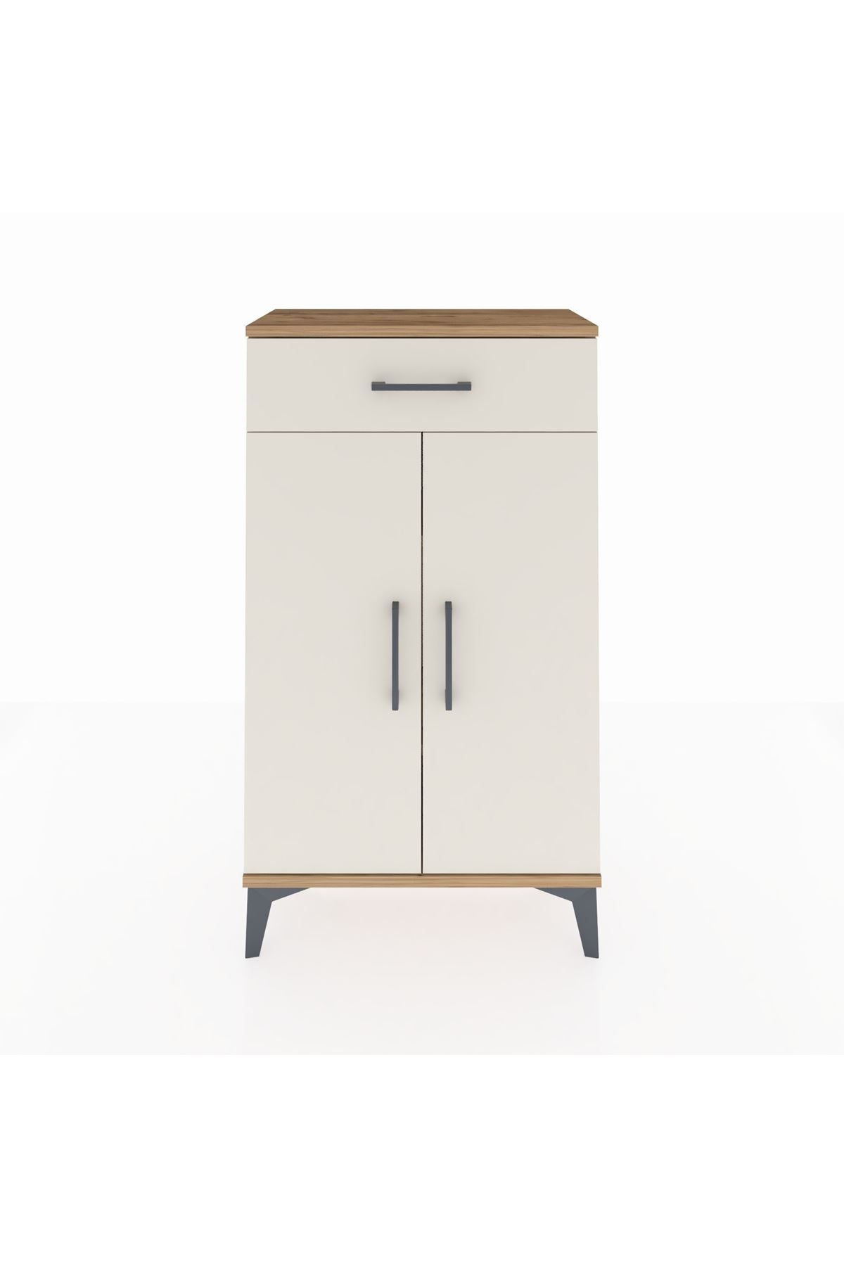 Arges Komodin 2 Raflı Tek Çekmeceli 2 Kapaklı 60x30x106 Çam-Aytaşı