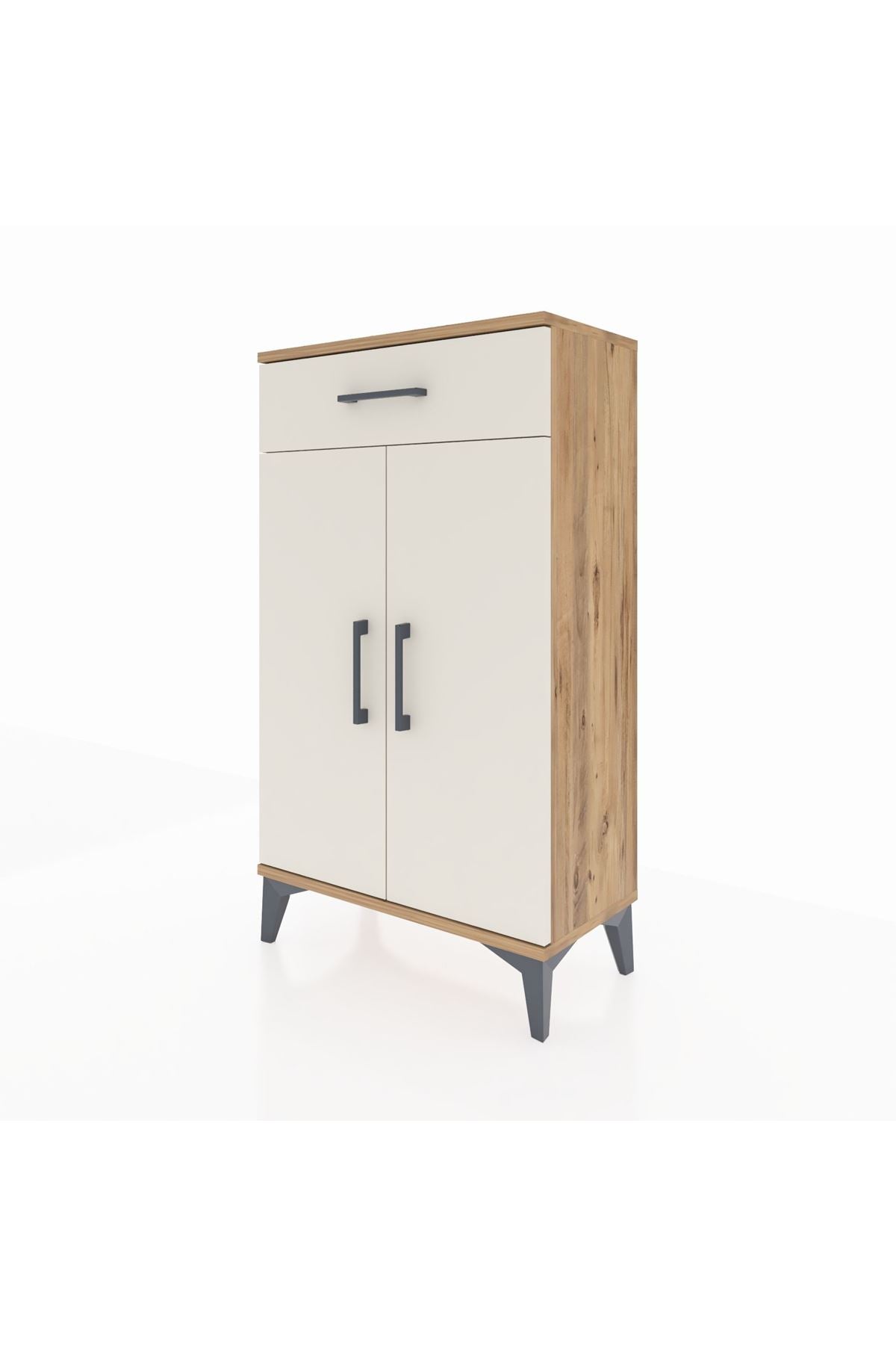 Arges Komodin 2 Raflı Tek Çekmeceli 2 Kapaklı 60x30x106 Çam-Aytaşı