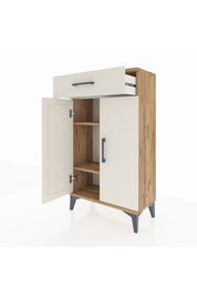 Arges Komodin 2 Raflı Tek Çekmeceli 2 Kapaklı 60x30x106 Çam-Aytaşı