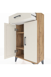 Arges Komodin 2 Raflı Tek Çekmeceli 2 Kapaklı 60x30x106 Çam-Aytaşı