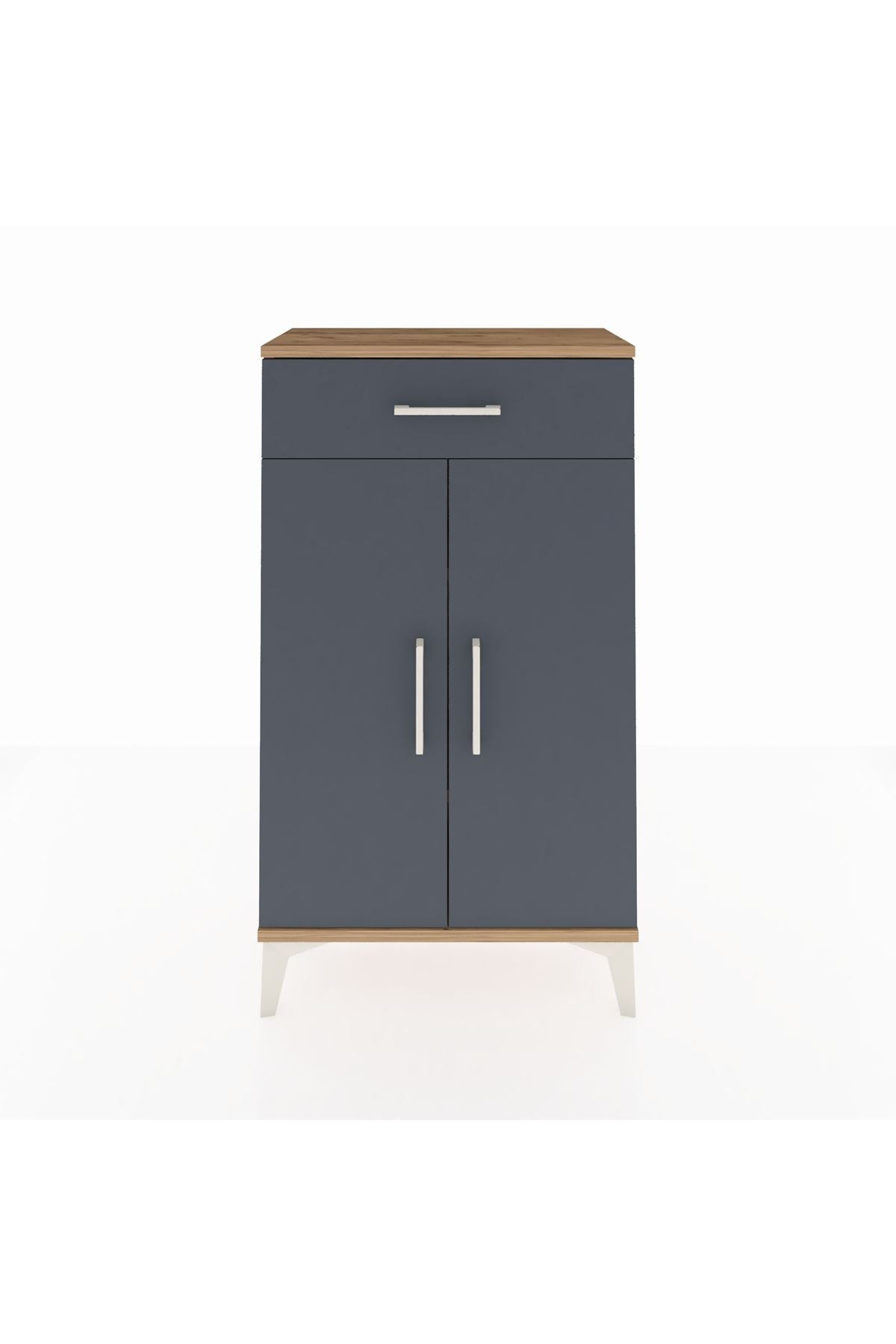 Arges Komodin 2 Raflı Tek Çekmeceli 2 Kapaklı 60x30x106 Çam-Antrasit