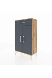 Arges Komodin 2 Raflı Tek Çekmeceli 2 Kapaklı 60x30x106 Çam-Antrasit