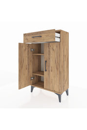 Arges Komodin 2 Raflı Tek Çekmeceli 2 Kapaklı 60x30x106 Çam-Çam