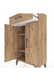 Arges Komodin 2 Raflı Tek Çekmeceli 2 Kapaklı 60x30x106 Çam-Çam