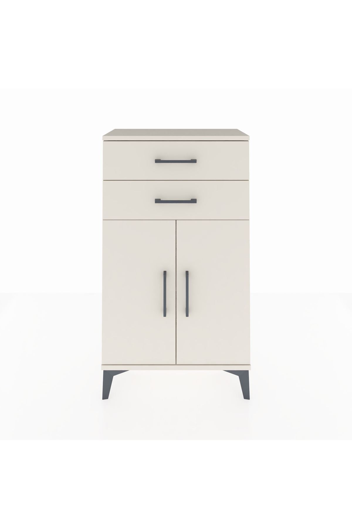 Arges Komodin Tek Raflı 2 Çekmeceli 2 Kapaklı 60x30x106 Aytaşı-Aytaşı