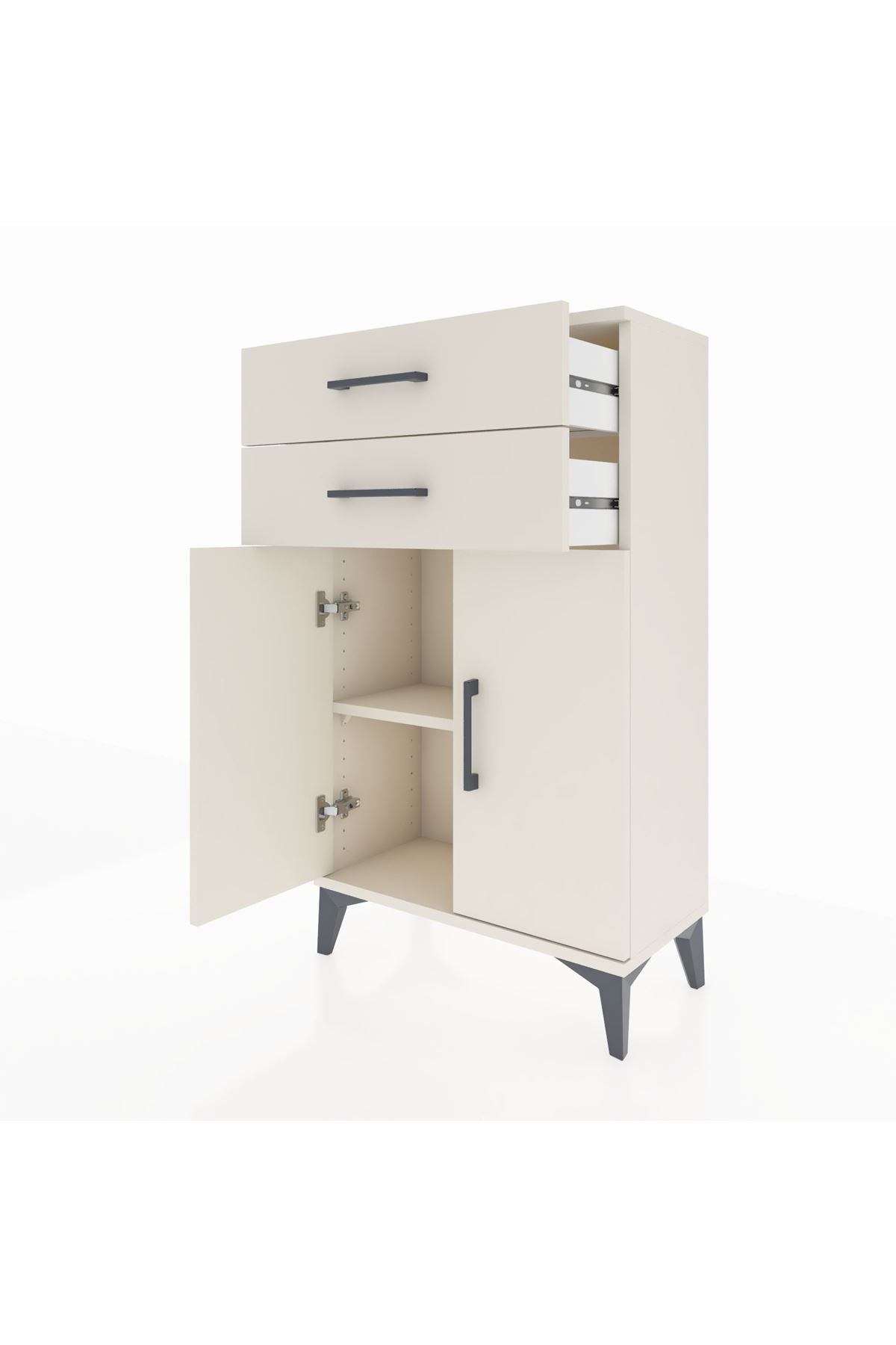 Arges Komodin Tek Raflı 2 Çekmeceli 2 Kapaklı 60x30x106 Aytaşı-Aytaşı