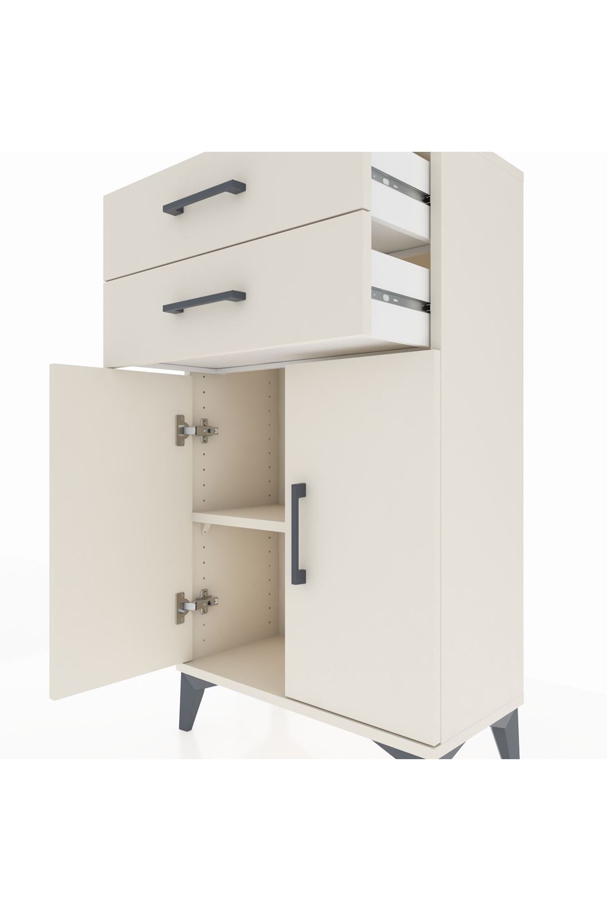 Arges Komodin Tek Raflı 2 Çekmeceli 2 Kapaklı 60x30x106 Aytaşı-Aytaşı