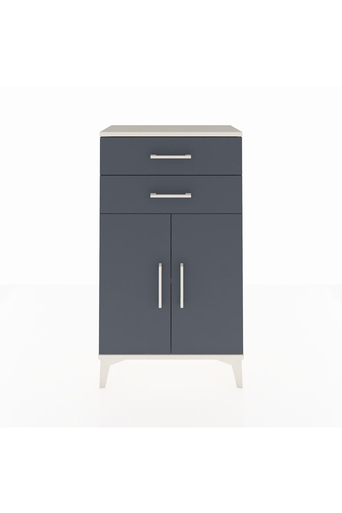 Arges Komodin Tek Raflı 2 Çekmeceli 2 Kapaklı 60x30x106 Aytaşı-Antrasit