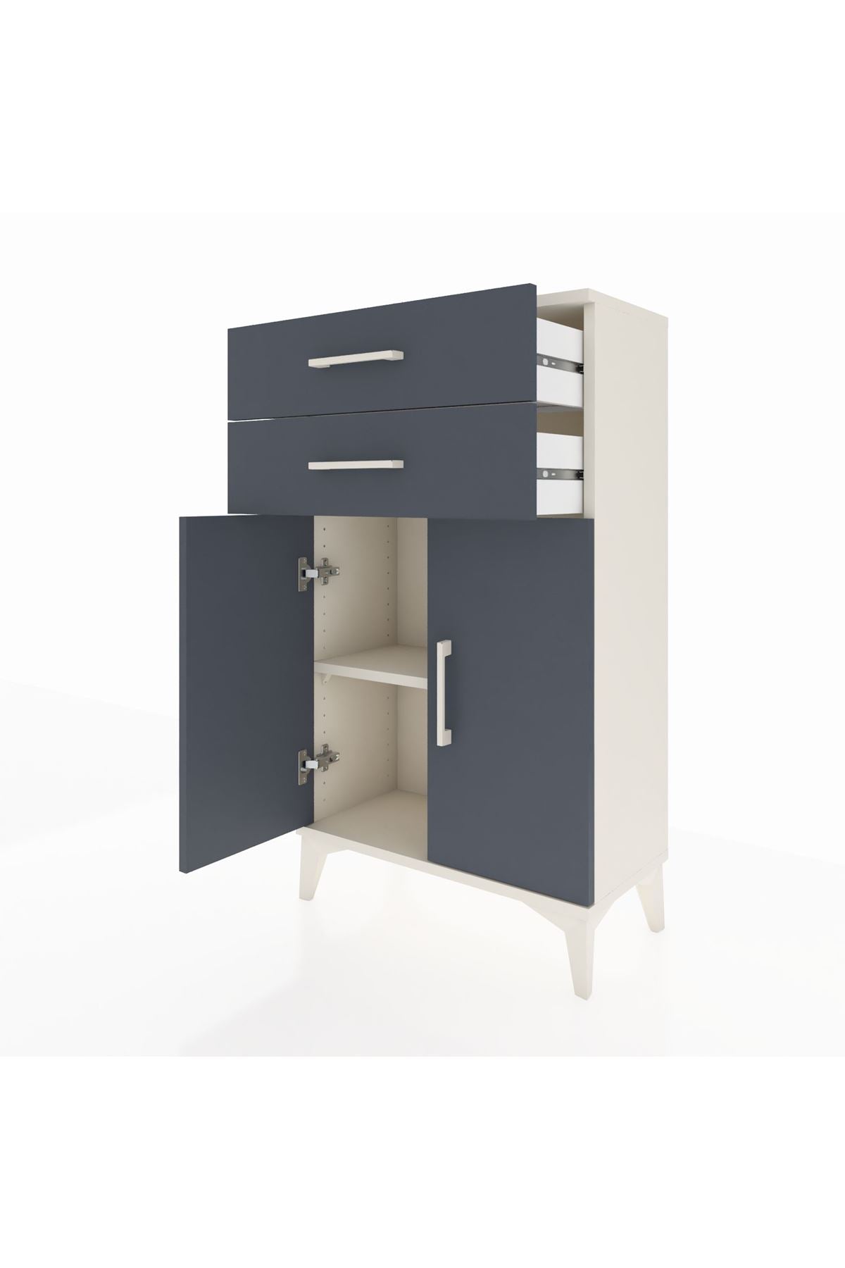 Arges Komodin Tek Raflı 2 Çekmeceli 2 Kapaklı 60x30x106 Aytaşı-Antrasit