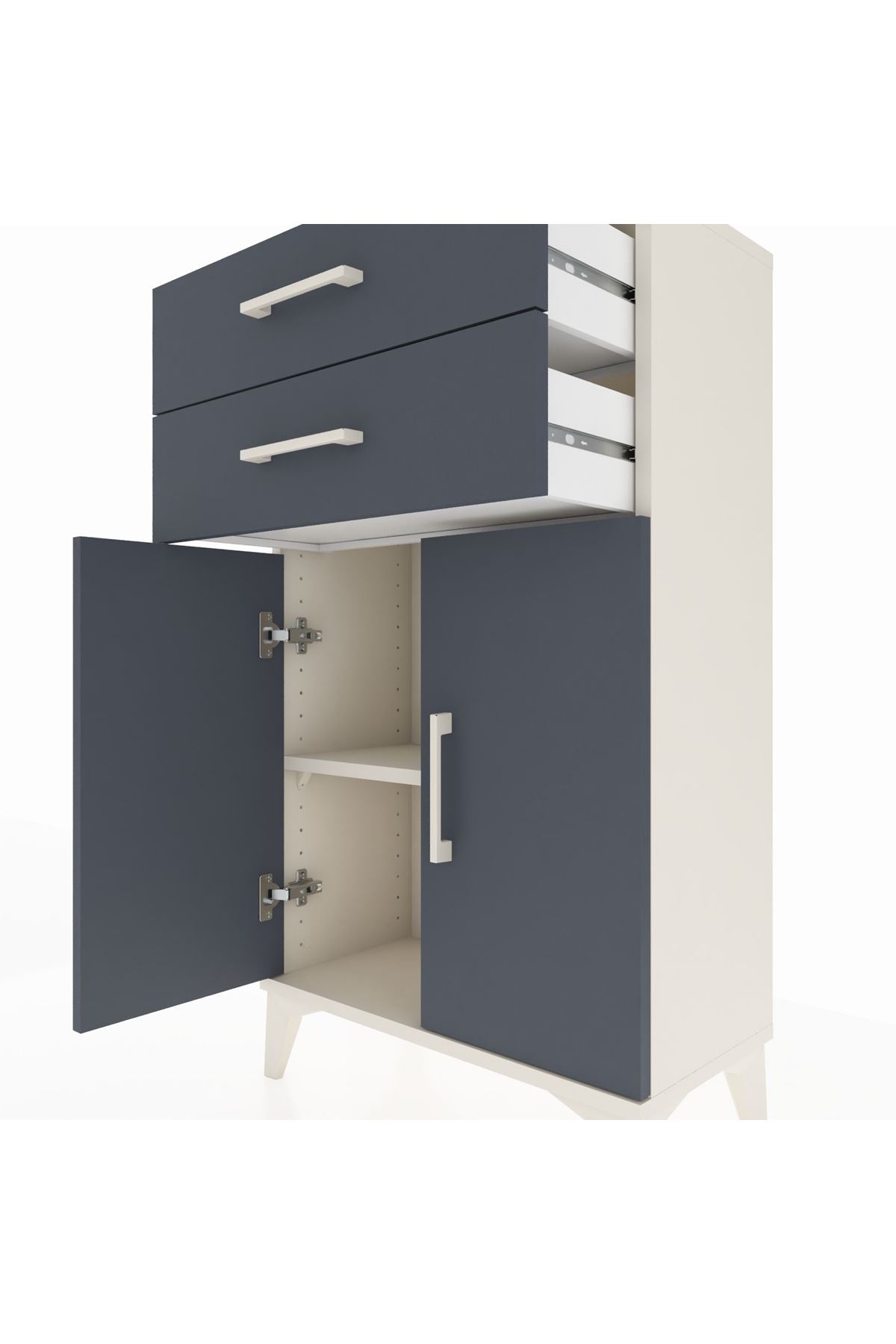 Arges Komodin Tek Raflı 2 Çekmeceli 2 Kapaklı 60x30x106 Aytaşı-Antrasit