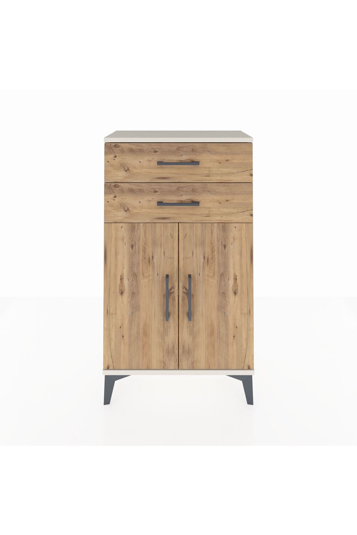 Arges Komodin Tek Raflı 2 Çekmeceli 2 Kapaklı 60x30x106 Aytaşı-Çam