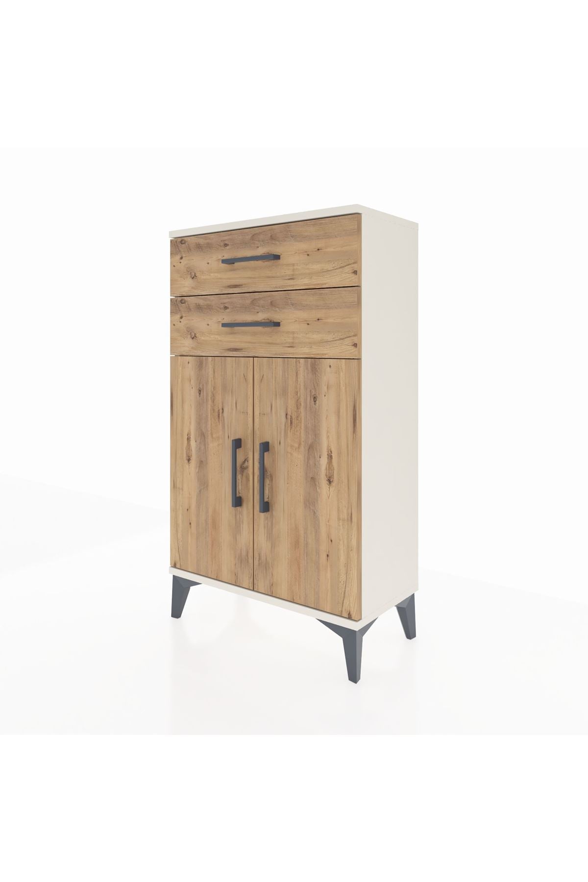 Arges Komodin Tek Raflı 2 Çekmeceli 2 Kapaklı 60x30x106 Aytaşı-Çam