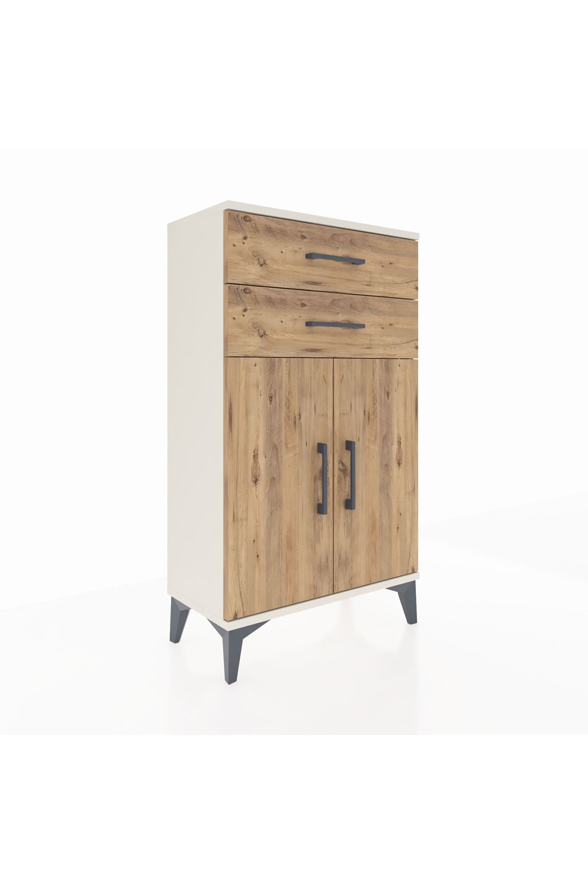 Arges Komodin Tek Raflı 2 Çekmeceli 2 Kapaklı 60x30x106 Aytaşı-Çam