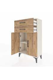 Arges Komodin Tek Raflı 2 Çekmeceli 2 Kapaklı 60x30x106 Aytaşı-Çam