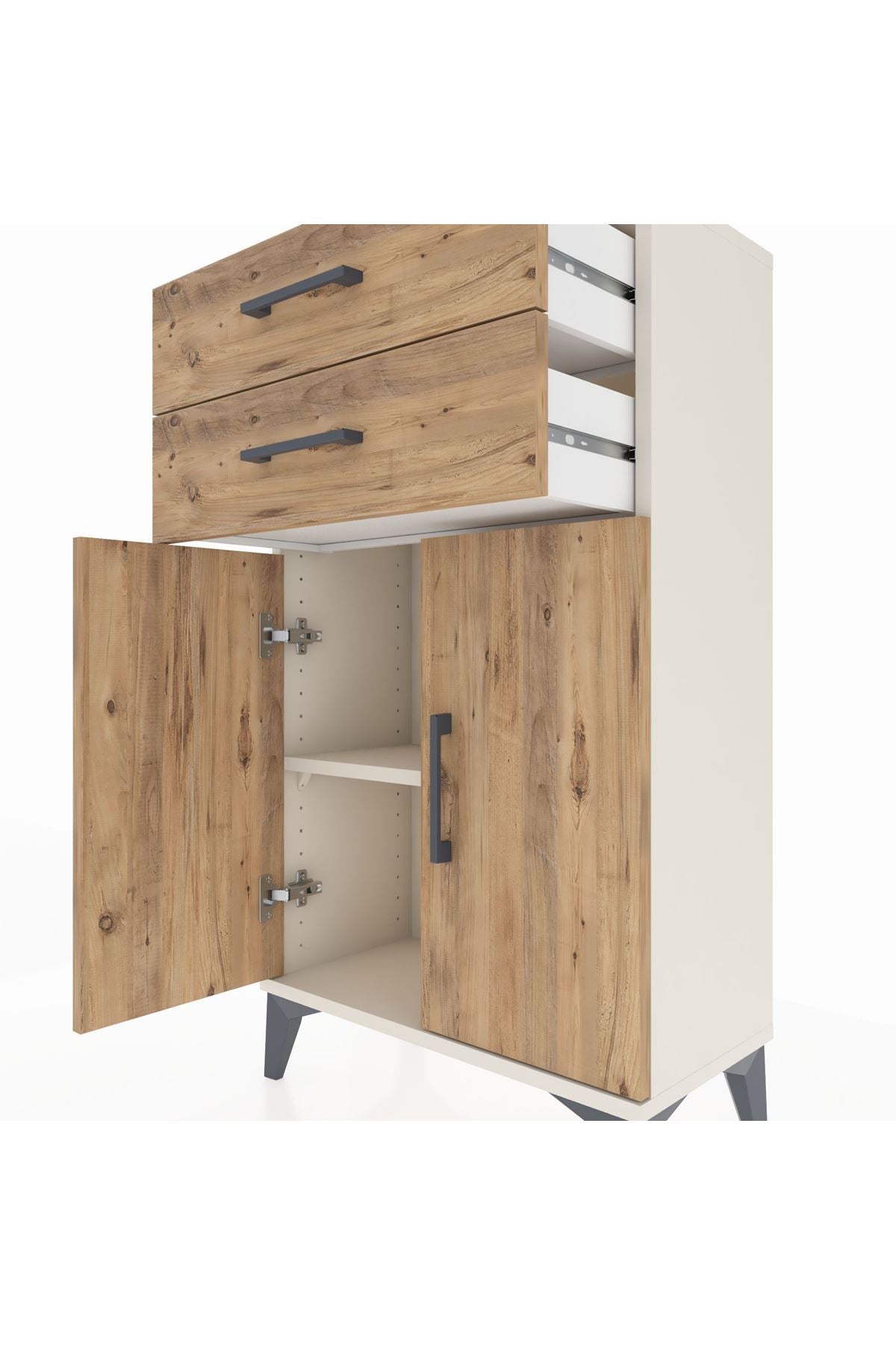 Arges Komodin Tek Raflı 2 Çekmeceli 2 Kapaklı 60x30x106 Aytaşı-Çam