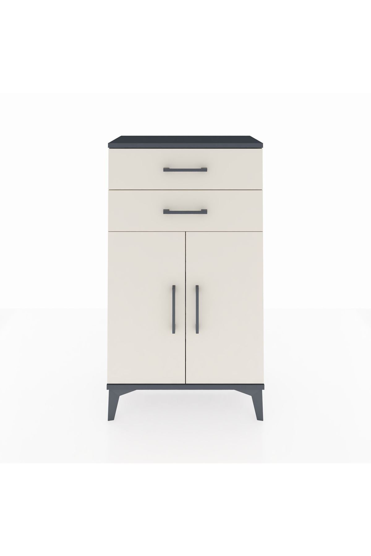 Arges Komodin Tek Raflı 2 Çekmeceli 2 Kapaklı 60x30x106 Antrasit-Aytaşı