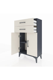 Arges Komodin Tek Raflı 2 Çekmeceli 2 Kapaklı 60x30x106 Antrasit-Aytaşı