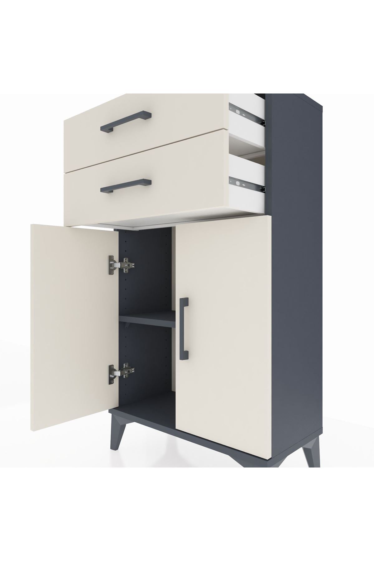 Arges Komodin Tek Raflı 2 Çekmeceli 2 Kapaklı 60x30x106 Antrasit-Aytaşı