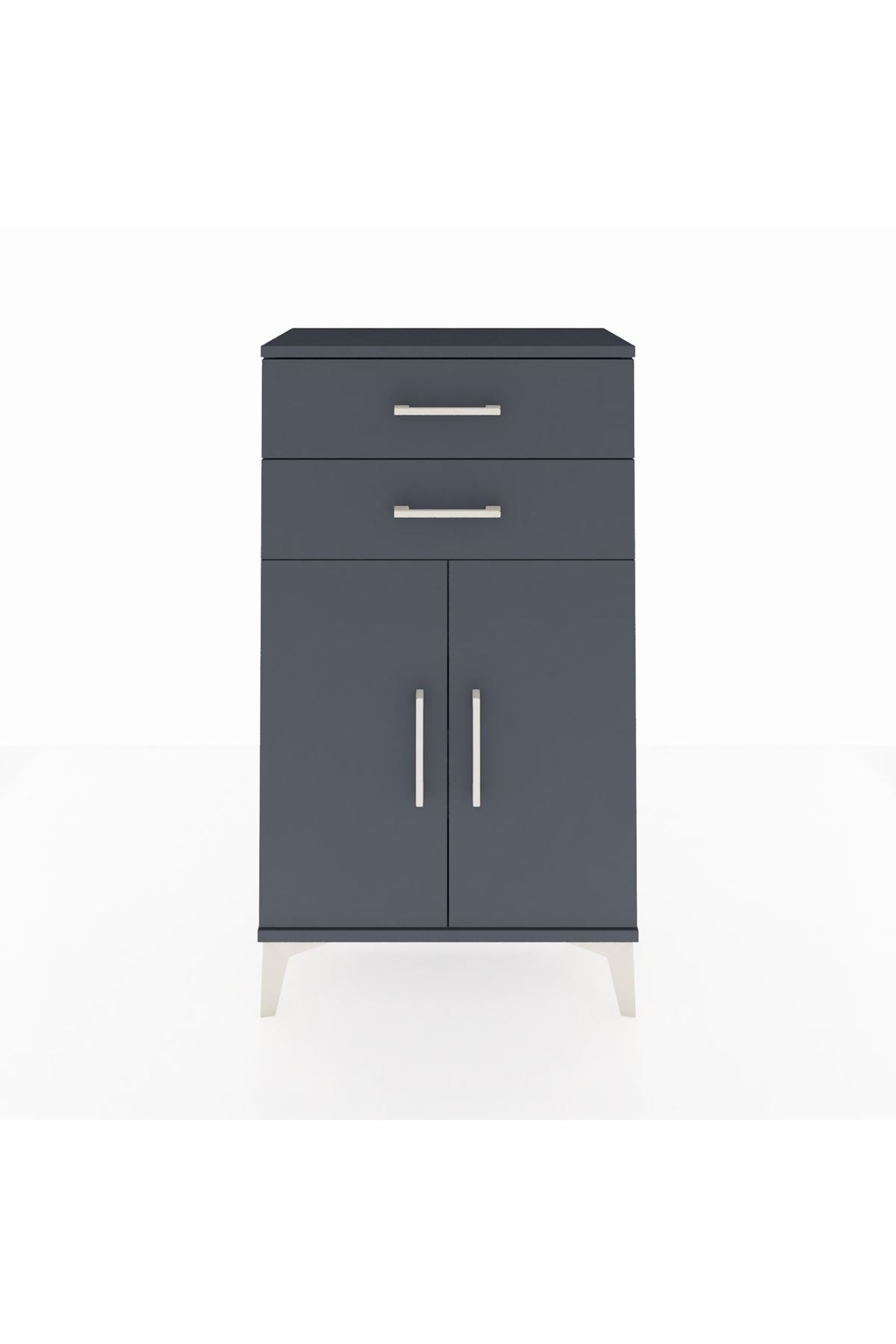 Arges Komodin Tek Raflı 2 Çekmeceli 2 Kapaklı 60x30x106 Antrasit-Antrasit