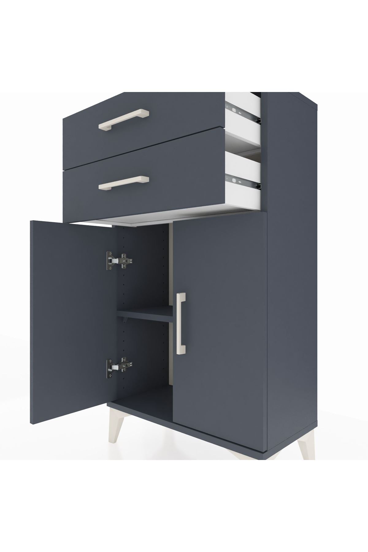 Arges Komodin Tek Raflı 2 Çekmeceli 2 Kapaklı 60x30x106 Antrasit-Antrasit