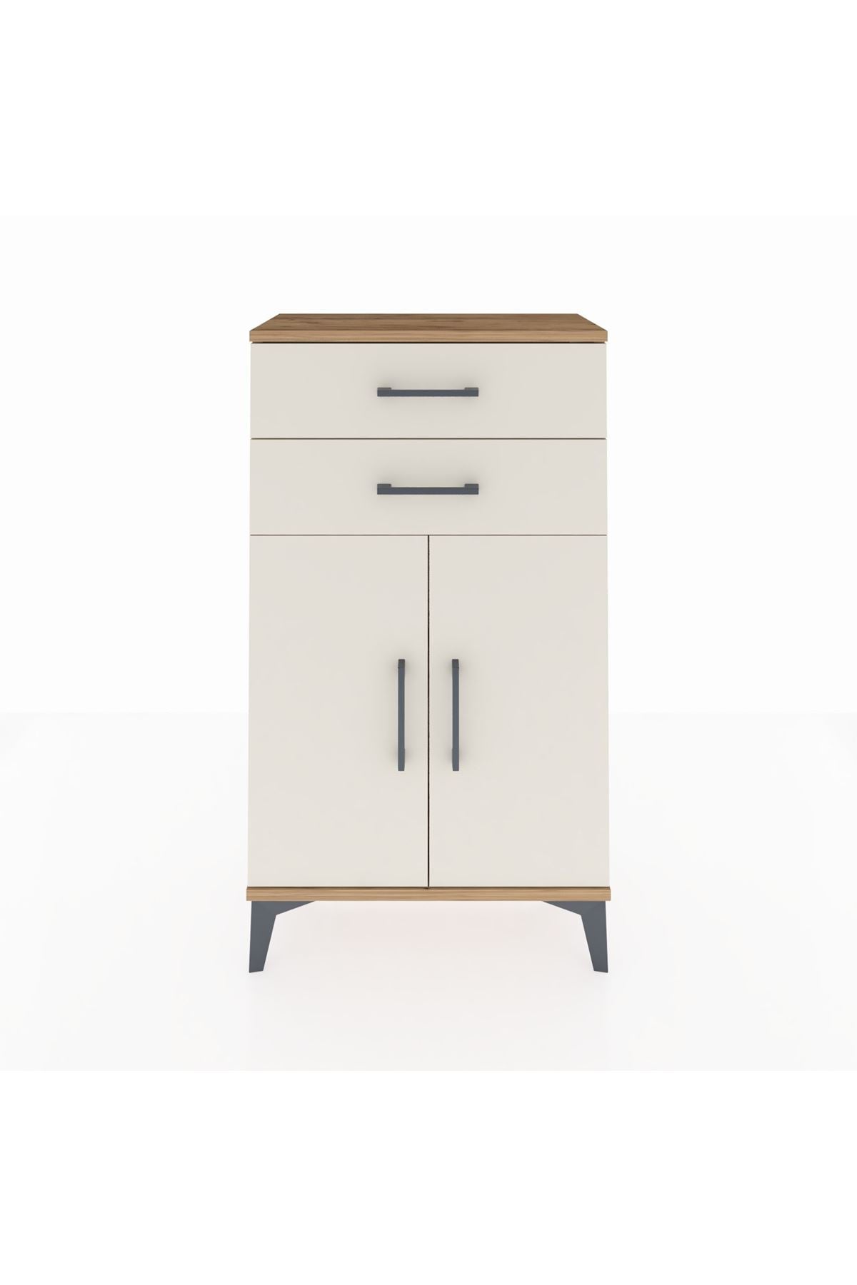 Arges Komodin Tek Raflı 2 Çekmeceli 2 Kapaklı 60x30x106 Çam-Aytaşı