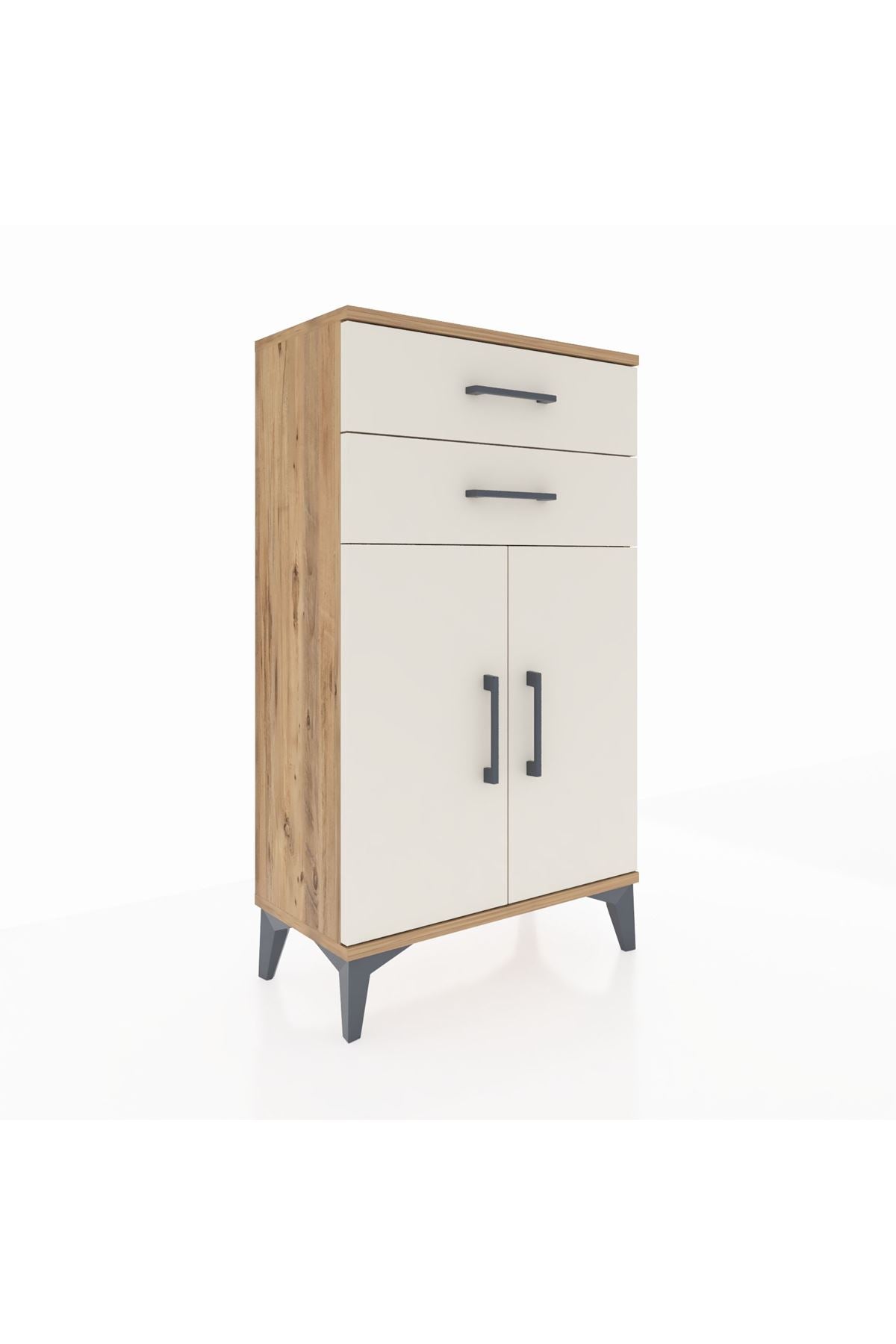 Arges Komodin Tek Raflı 2 Çekmeceli 2 Kapaklı 60x30x106 Çam-Aytaşı