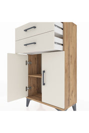 Arges Komodin Tek Raflı 2 Çekmeceli 2 Kapaklı 60x30x106 Çam-Aytaşı