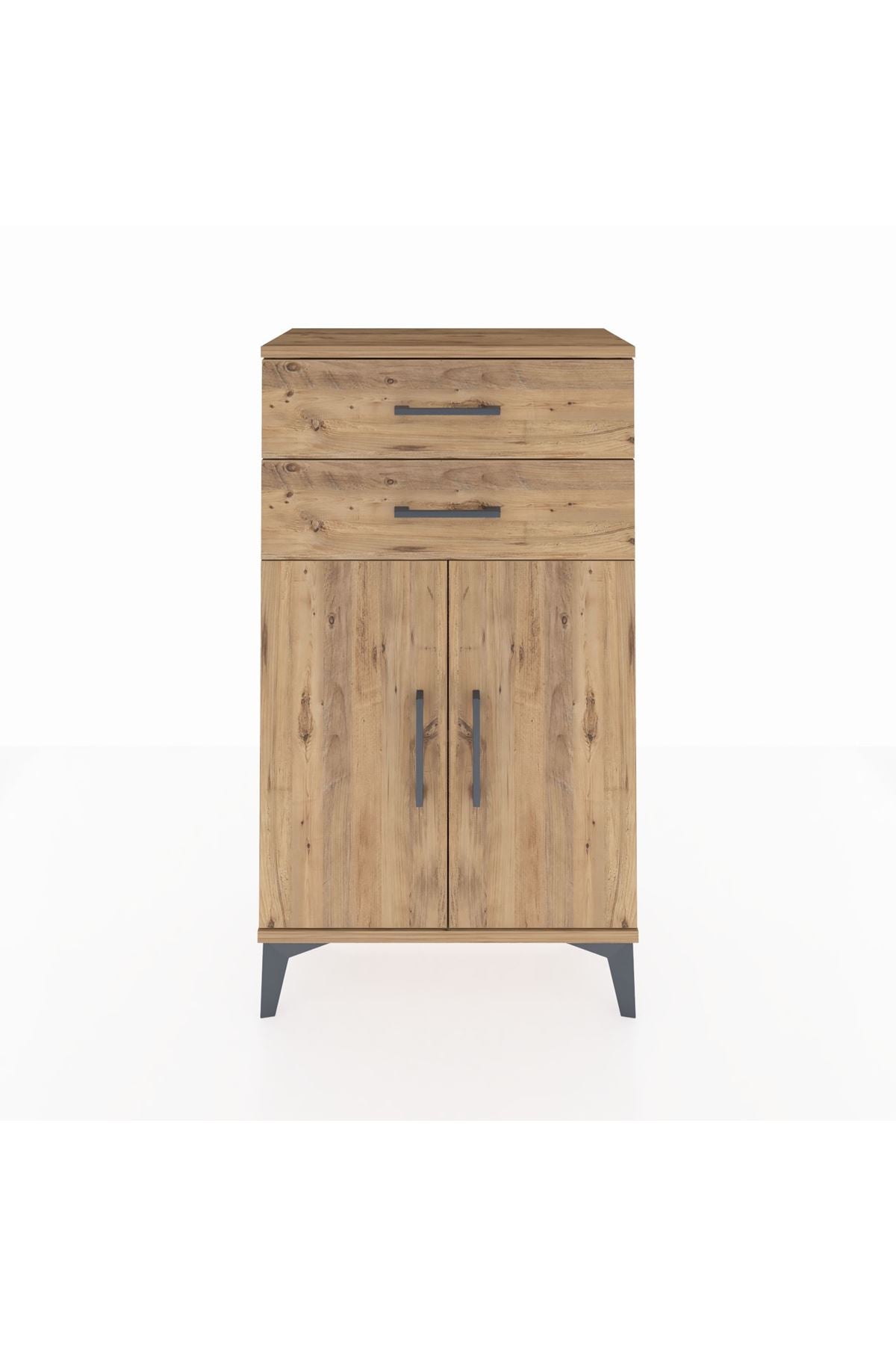 Arges Komodin Tek Raflı 2 Çekmeceli 2 Kapaklı 60x30x106 Çam-Çam