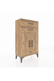 Arges Komodin Tek Raflı 2 Çekmeceli 2 Kapaklı 60x30x106 Çam-Çam