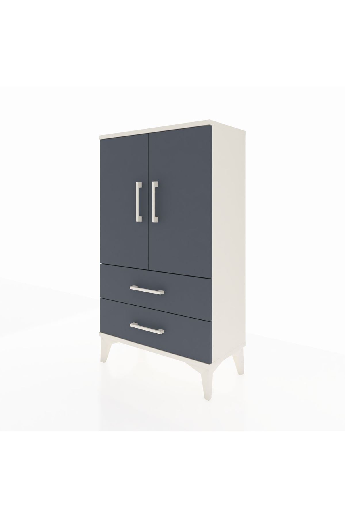 Arges Komodin 2 Raflı 2 Çekmeceli 2 Kapaklı 60x30x106 Aytaşı-Antrasit