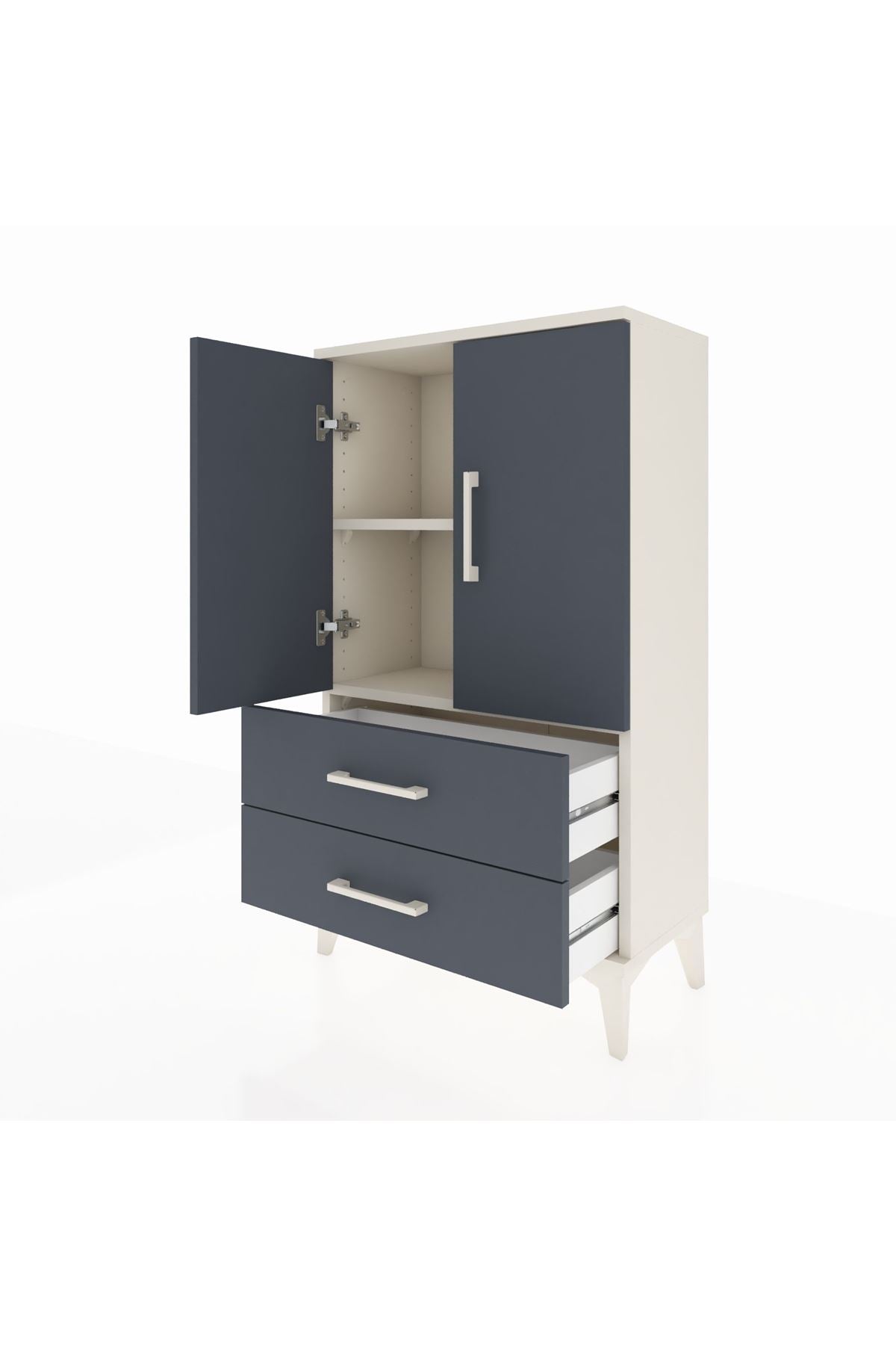 Arges Komodin 2 Raflı 2 Çekmeceli 2 Kapaklı 60x30x106 Aytaşı-Antrasit