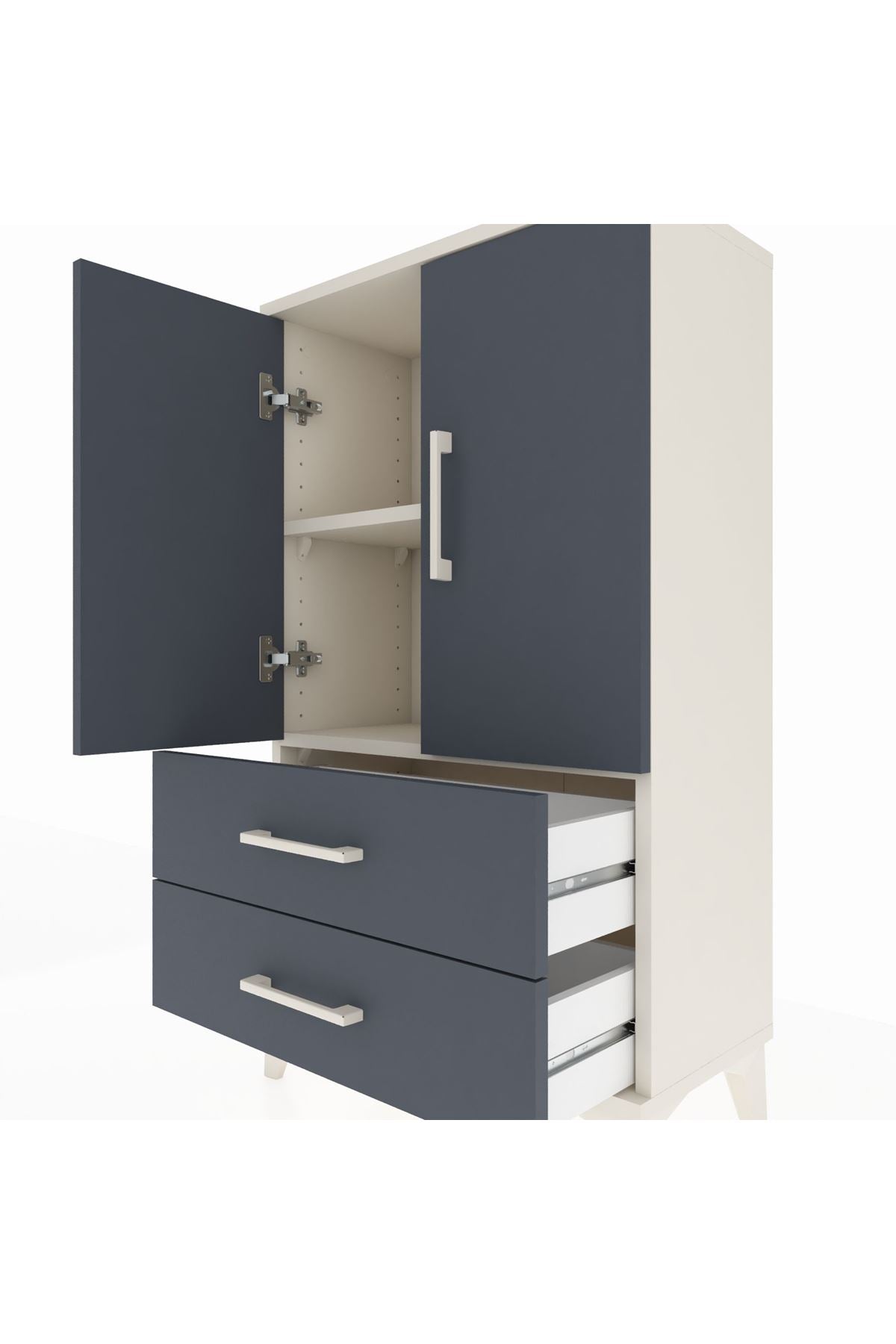 Arges Komodin 2 Raflı 2 Çekmeceli 2 Kapaklı 60x30x106 Aytaşı-Antrasit