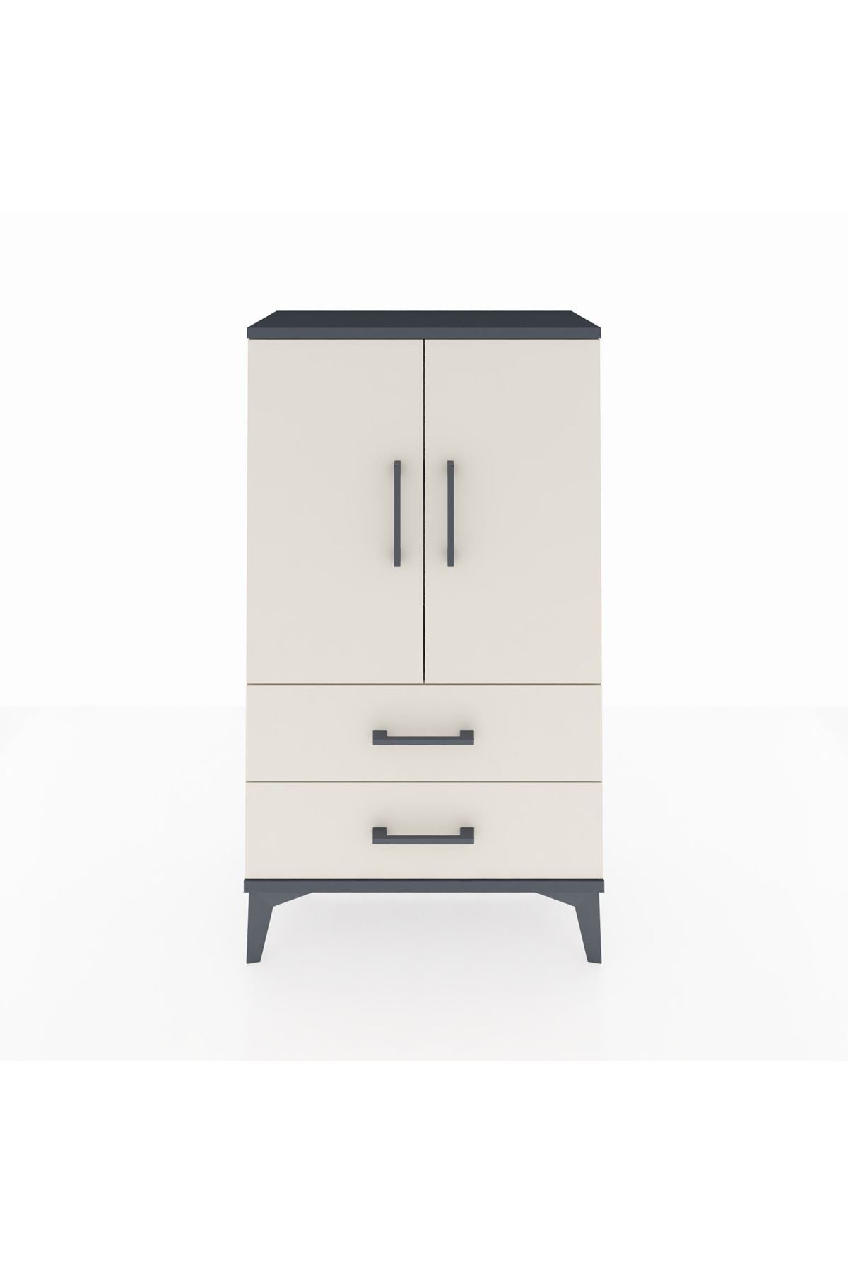 Arges Komodin 2 Raflı 2 Çekmeceli 2 Kapaklı 60x30x106 Antrasit-Aytaşı