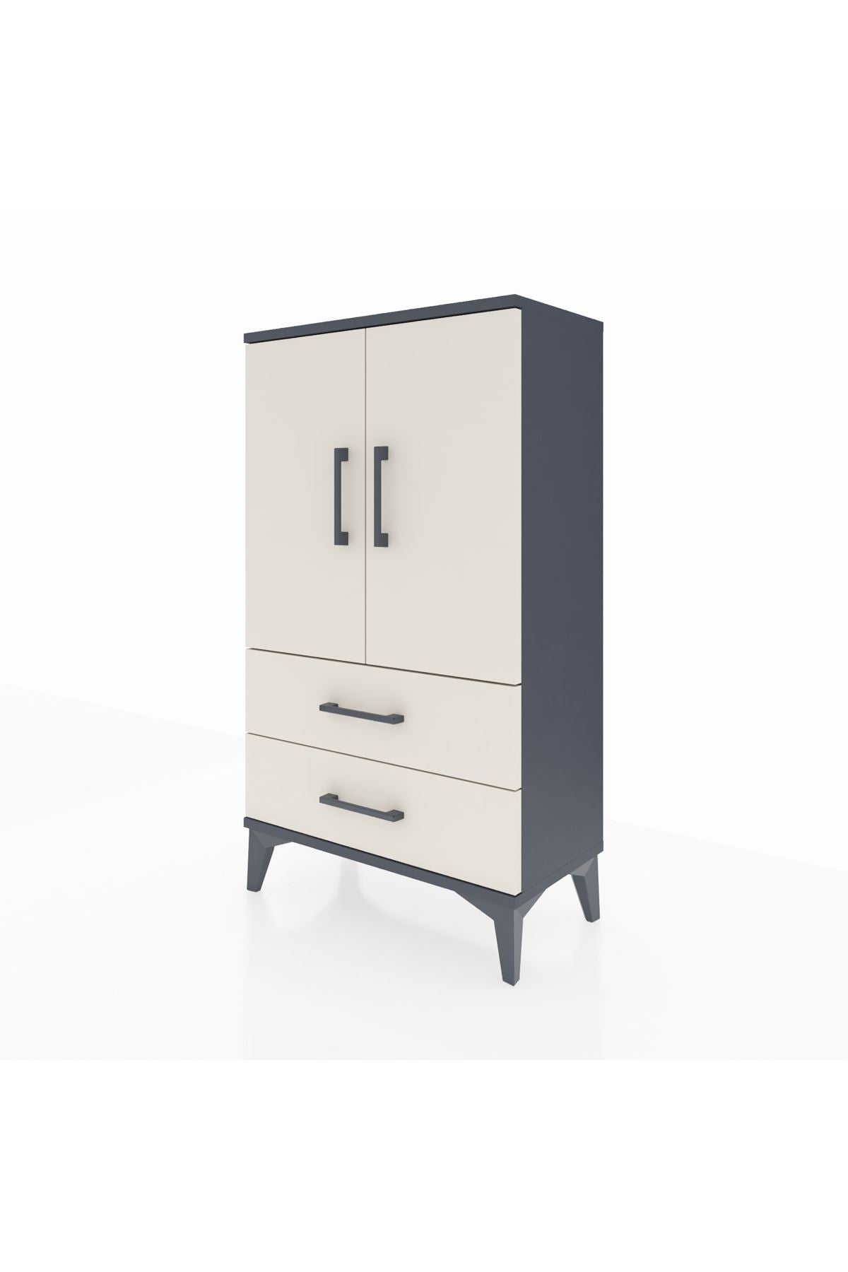 Arges Komodin 2 Raflı 2 Çekmeceli 2 Kapaklı 60x30x106 Antrasit-Aytaşı