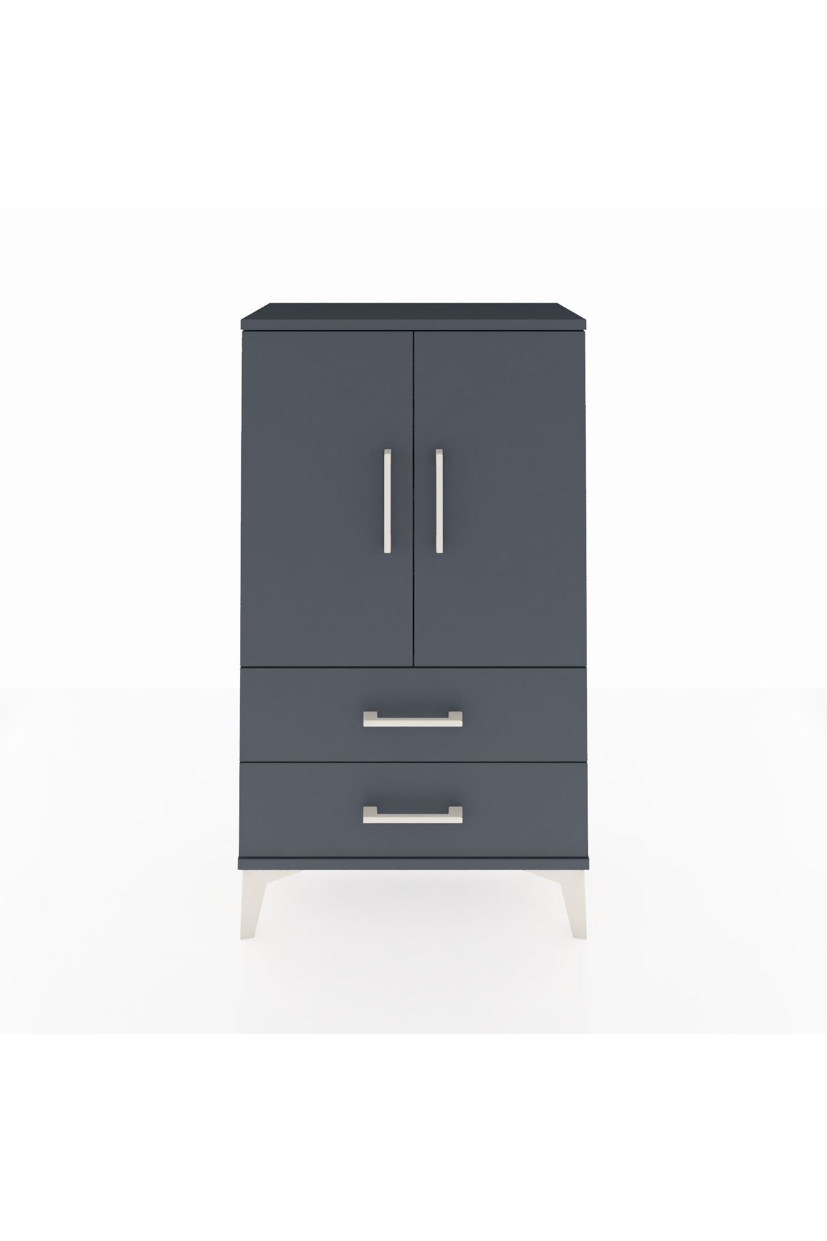 Arges Komodin 2 Raflı 2 Çekmeceli 2 Kapaklı 60x30x106 Antrasit-Antrasit